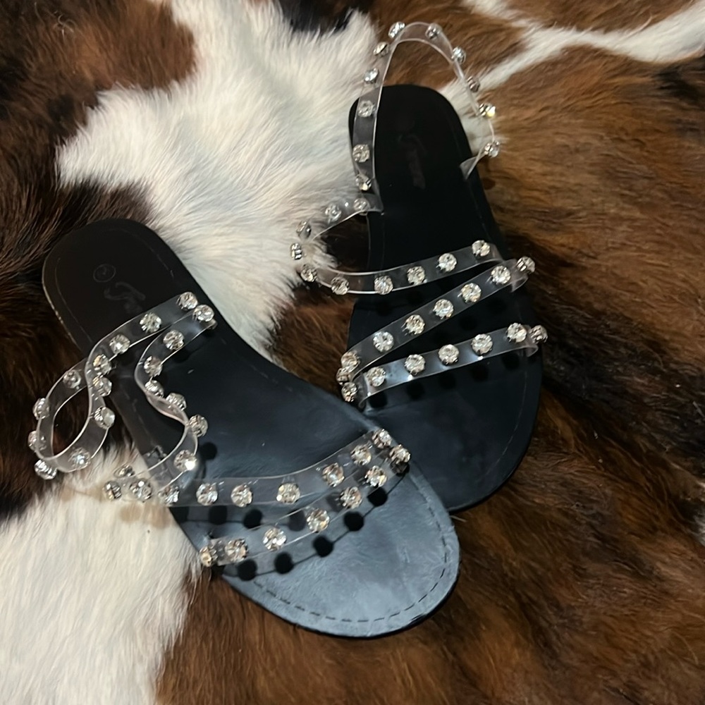 Black and clear rhinestones sandals size 6.5